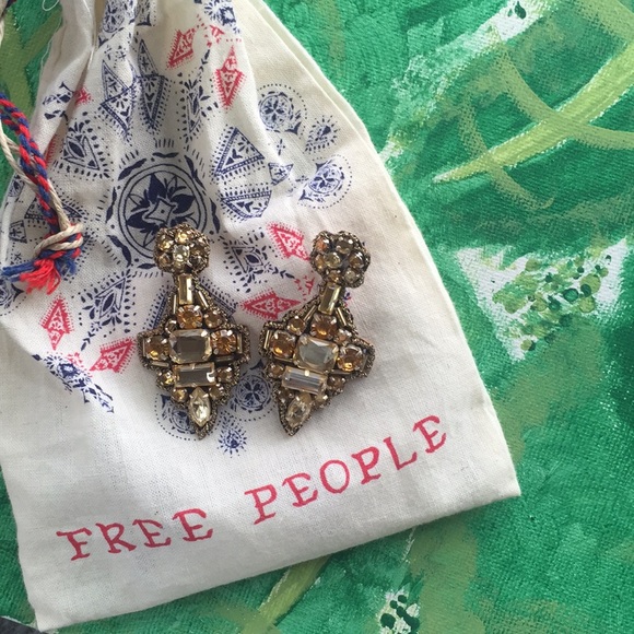 Free People Jewelry - CLEAN Free People Gold Bejeweled Earrings